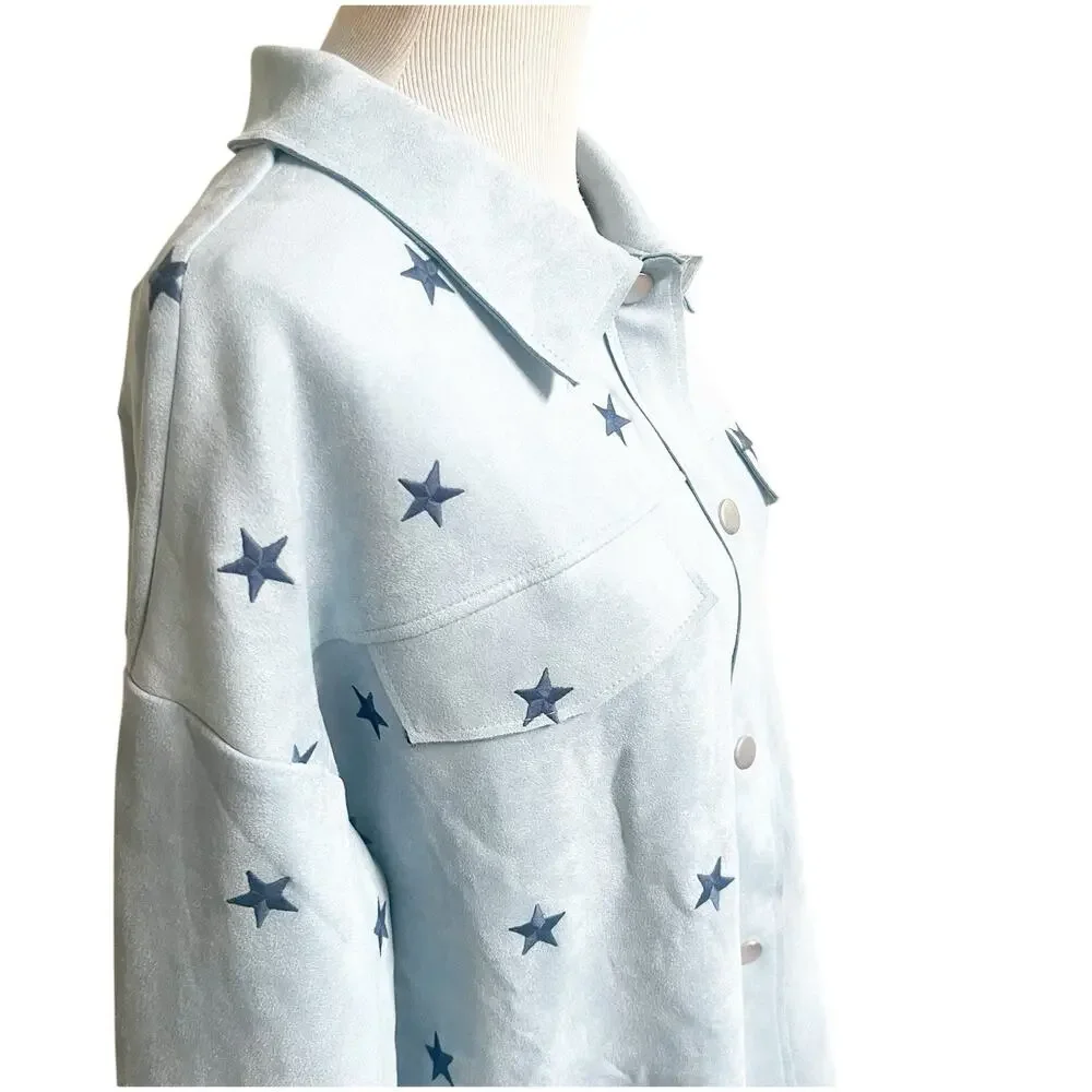 Dance & Marvel Suede Star Jacket Size Large NWT Blue Collared Western Rodeo